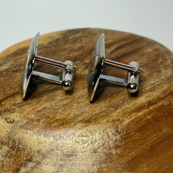 Vintage Silver-Tone Etched Cuff Links Rectangular Swirl - Picture 2 of 5